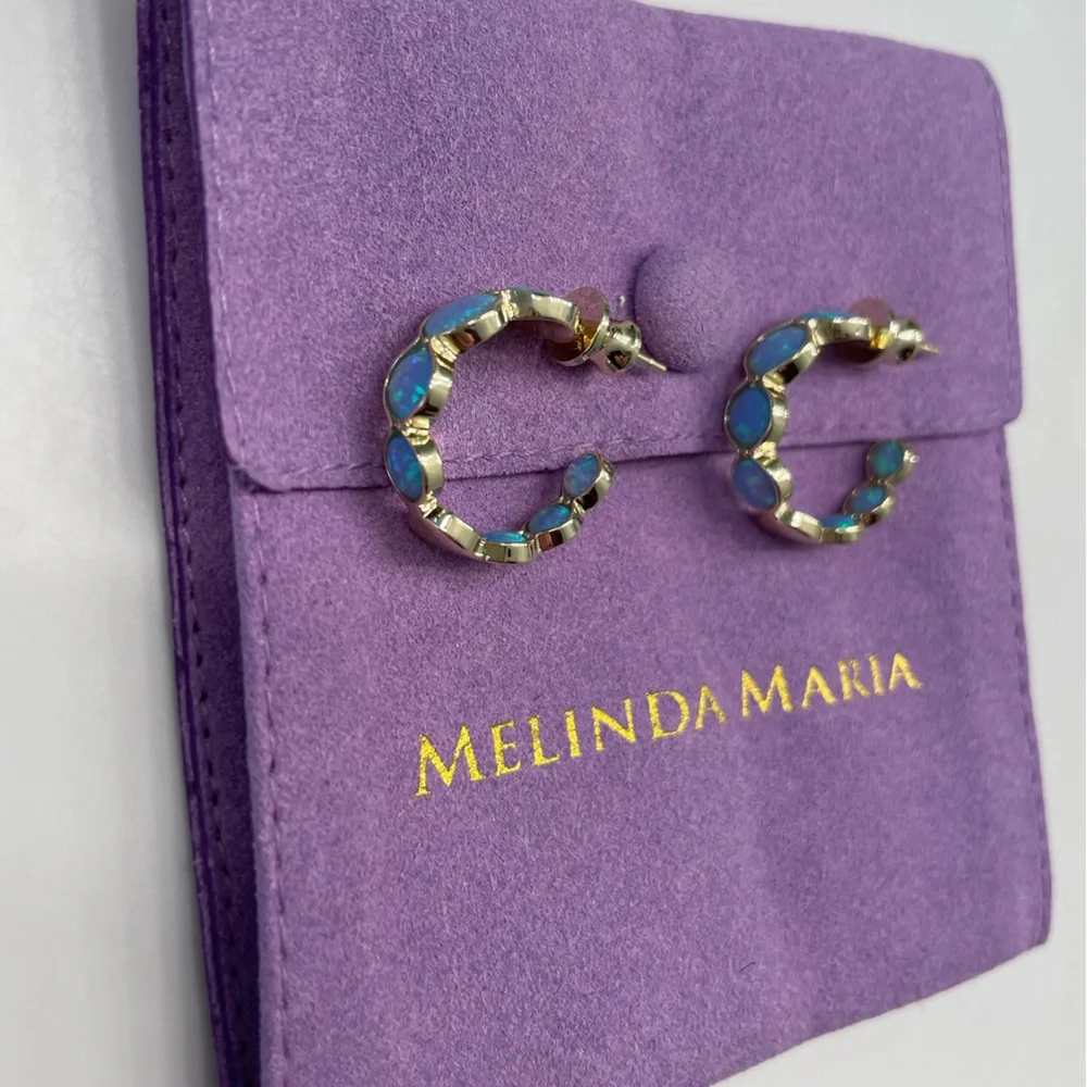 NWT Melinda Maria “She’s an Icon” Blue Opal .75 Hoops - Picture 7 of 8